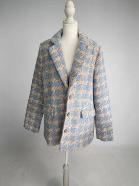 F21 Forever 21 Blue Cream Boucle Plaid Jacket Size XL NEW NWT